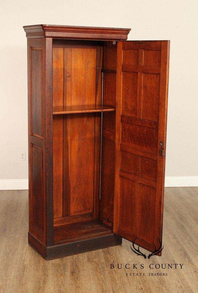 Antique Solid Oak Single Door Paneled Wardrobe