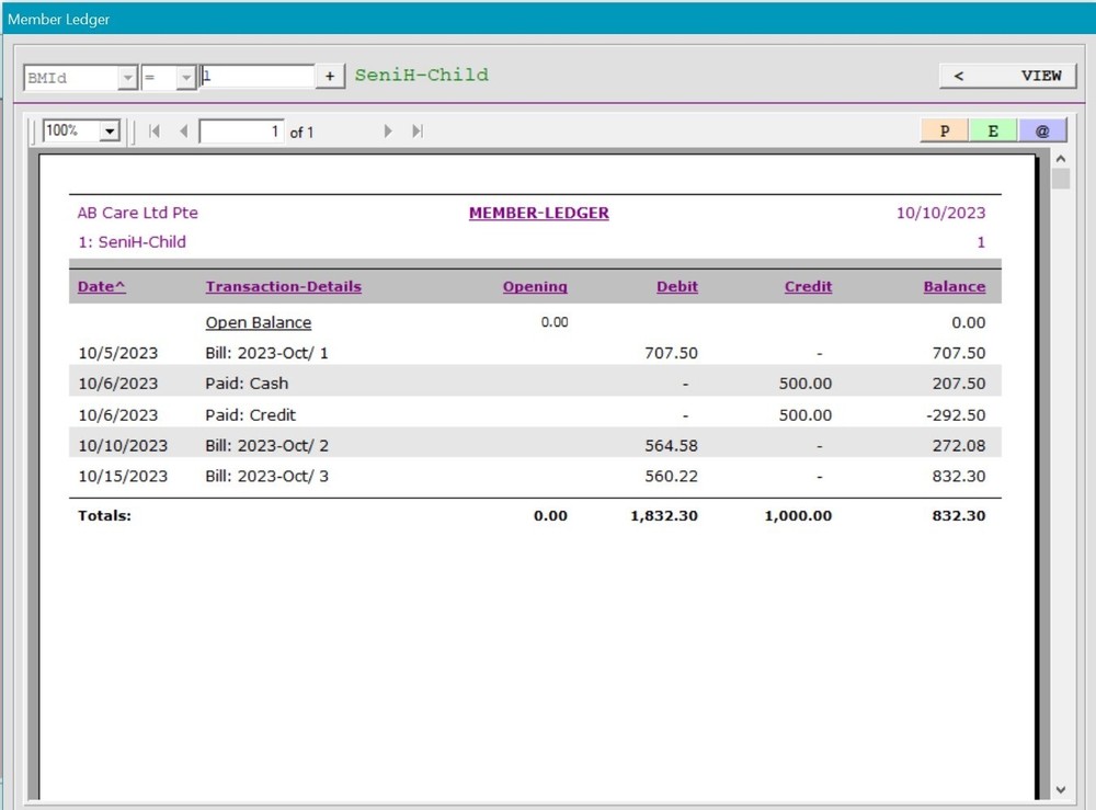 Regular Billing Ledger Software - Care Pet Account Pos NXAB