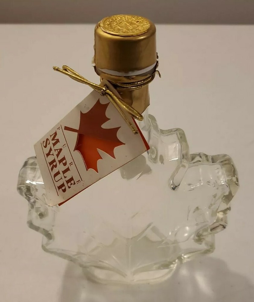 Empty Maple Leaf Glass Bottle Maple Syrup 6.75" Tall Vintage Retro Clear