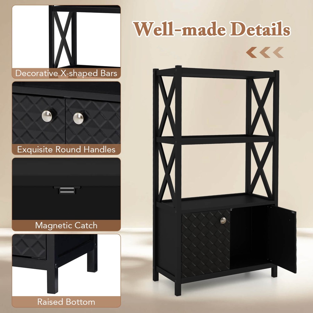 Bathroom Storage Cabinet w/ Open Shelves & Double Doors Modern Storage Organizer