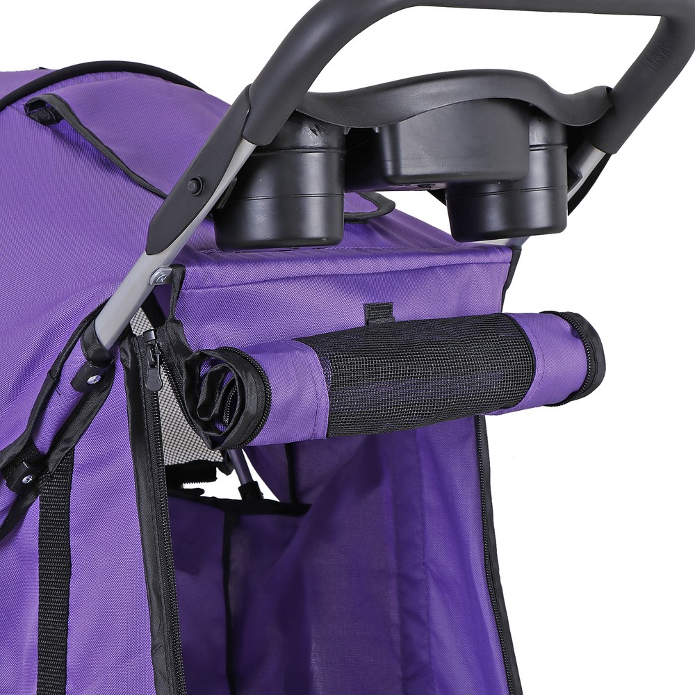Purple Metal Frame Pet Stroller with Enhanced Ventilation and Smooth Operation