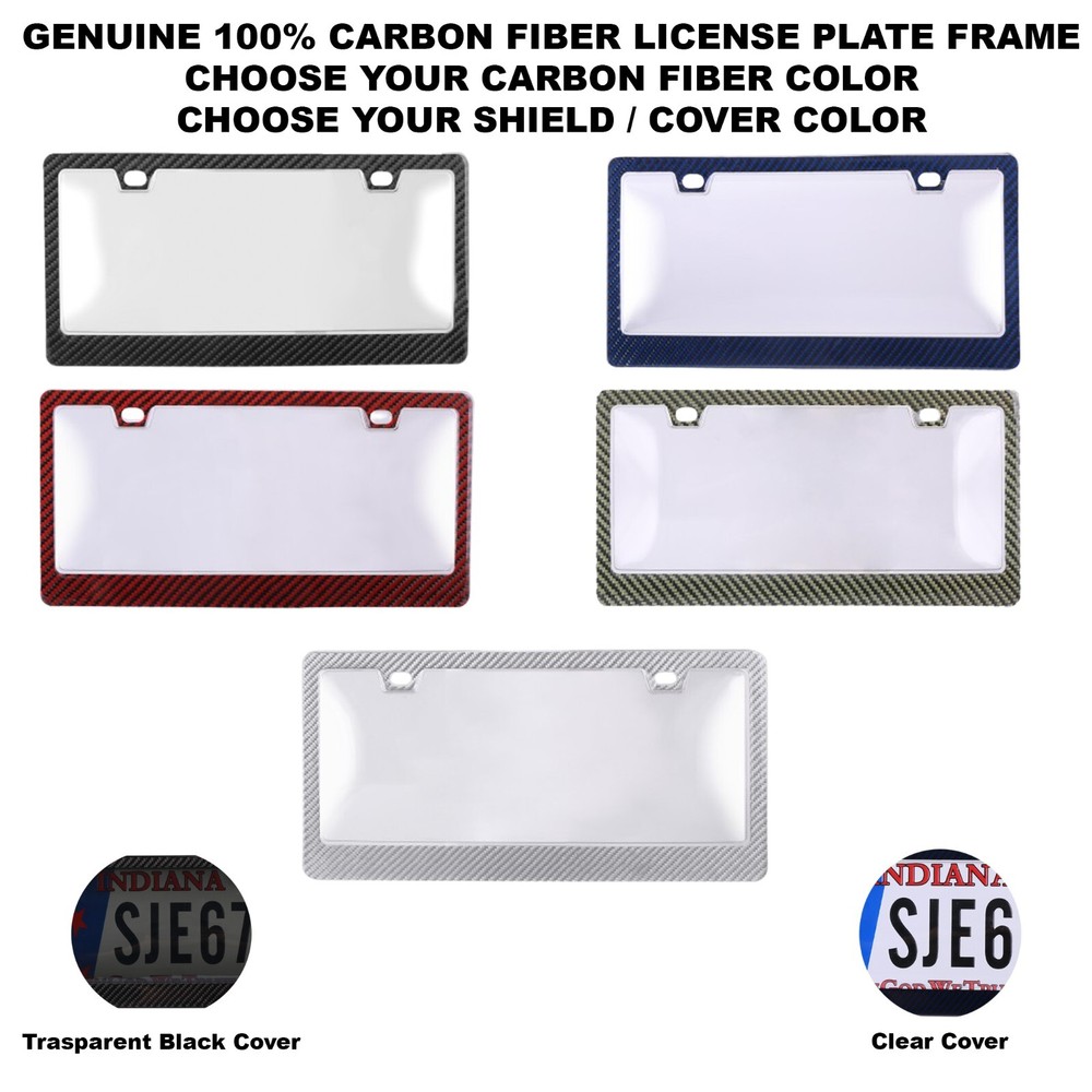 GENUINE 100% CARBON FIBER LICENSE PLATE FRAME With Unbreakable Shield Cover