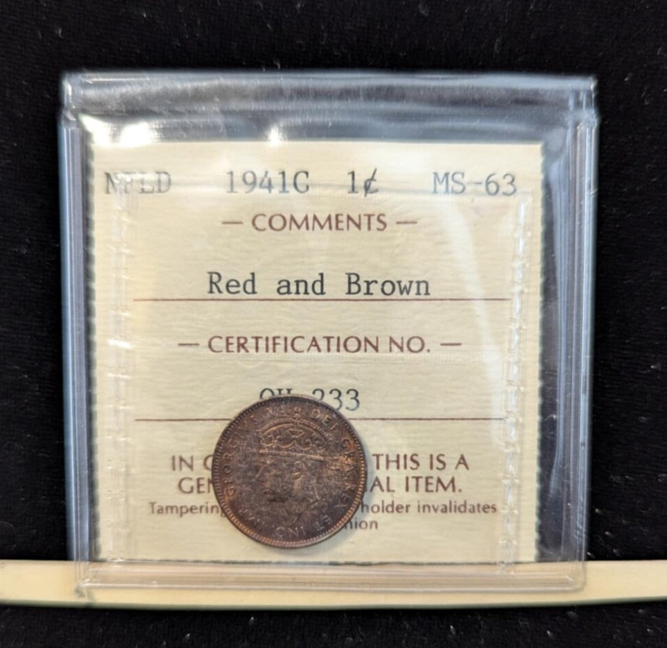 1941c, ICCS Graded, Newfoundland Small One Cent, **MS-63** OH 233