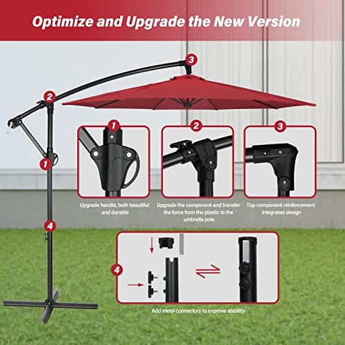 Simple Deluxe 10ft Offset Umbrella Cantilever Patio Hanging Offset, Red