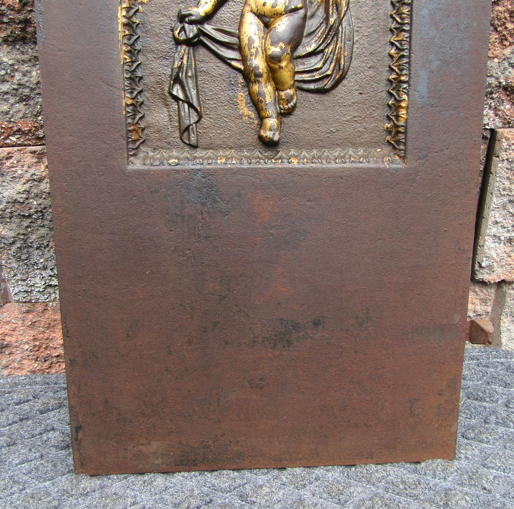 Antique Victorian Cherub Cast Iron Fireplace Insert Fireback w Gate Marks