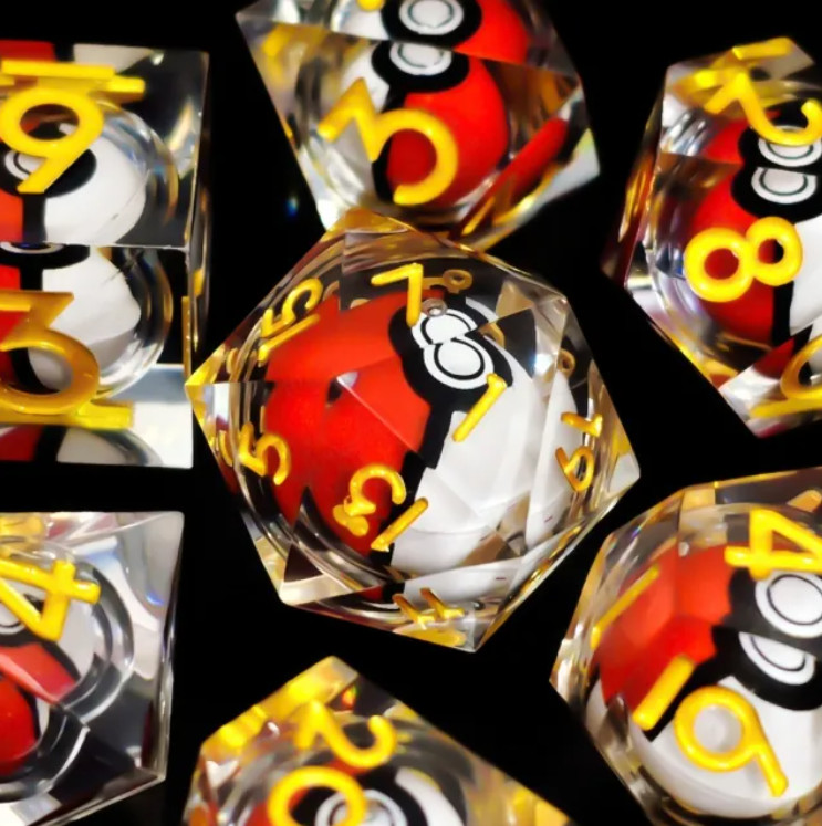 Pokeball Sharp Edged 7 Dice Set Poly RPG DnD Dungeons Dragons AD&D Pokemon