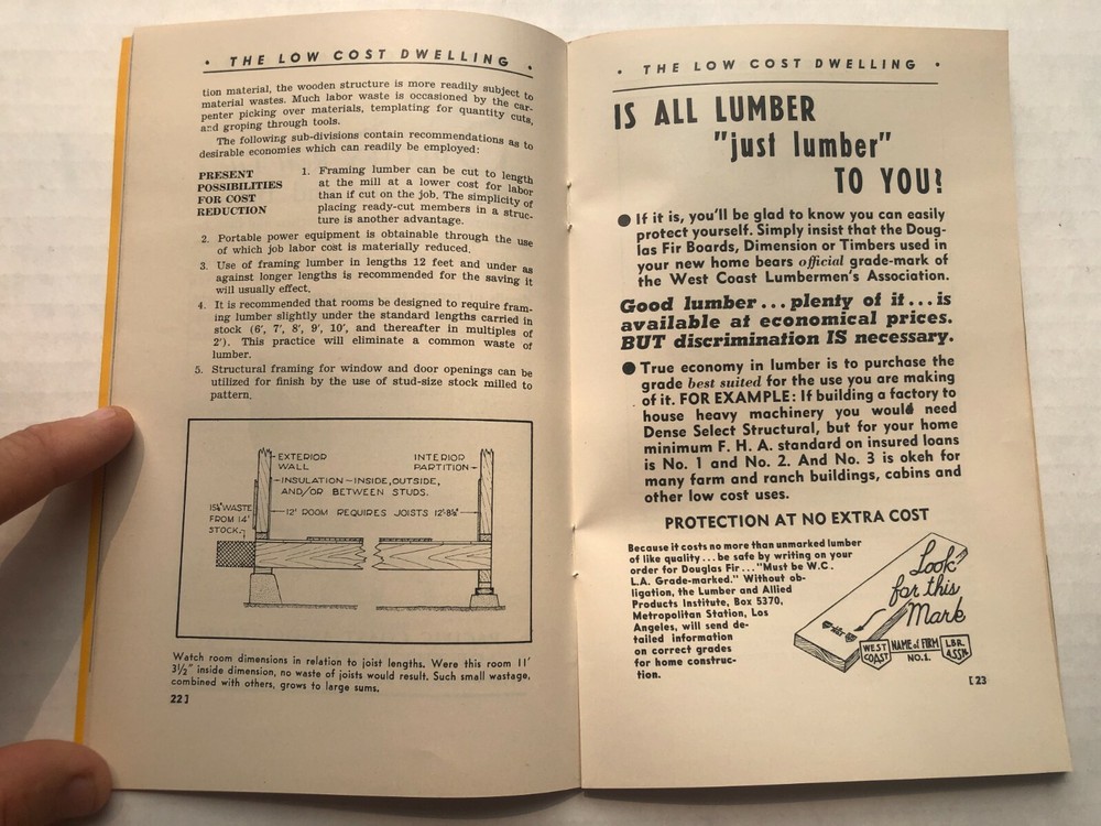 1937 The Low Cost Dwelling Booklet- Construction Ads and Building Techniques