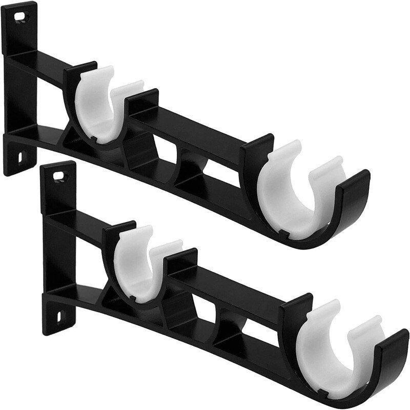 2PC Curtain Rod Brackets Double Bracket Curtain Rod Hangers Wall Bracket Hook