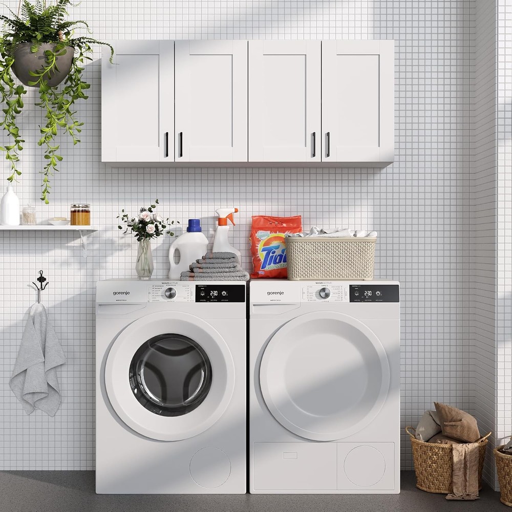 White Laundry Room Cabinets & Storage W/ 4 Doors & Utility Adjustable