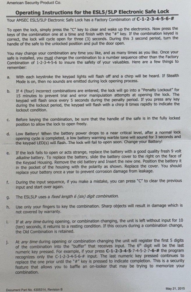 Amsec - ESL5 - Illuminated Electronic Pivot Safe Lock Kit (Dial & Lock) - Chrome