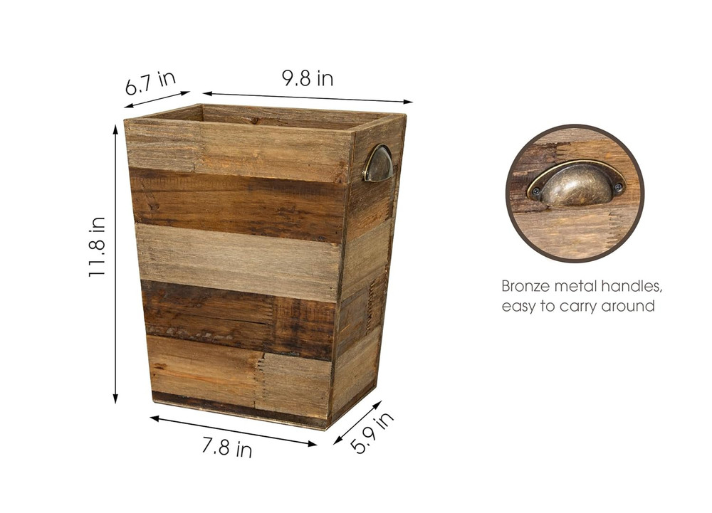 Small Wood Trash Can, Farmhouse Rectangular Garbage Can Waste Basket, Rustic Dis