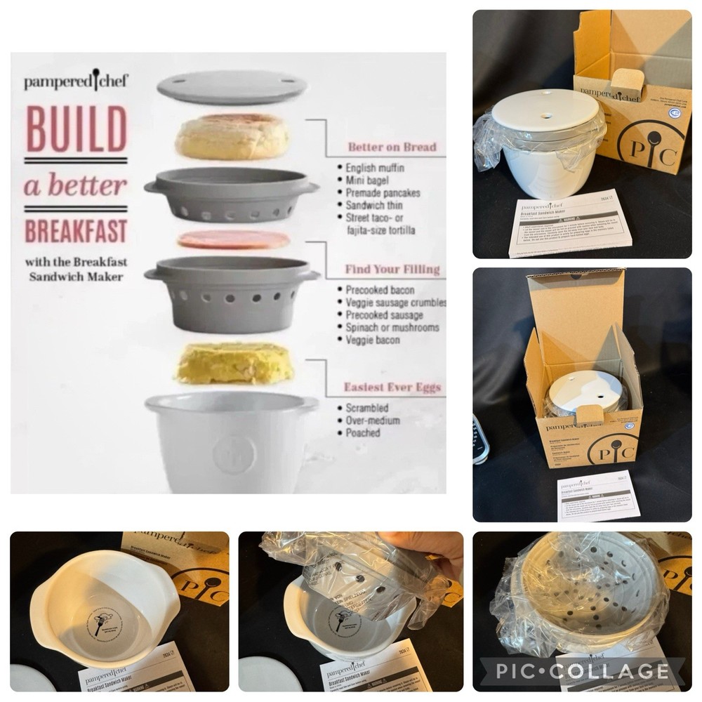 Pampered Chef Breakfast Sandwich Maker - New In Box - Microwave Safe #2634 PC