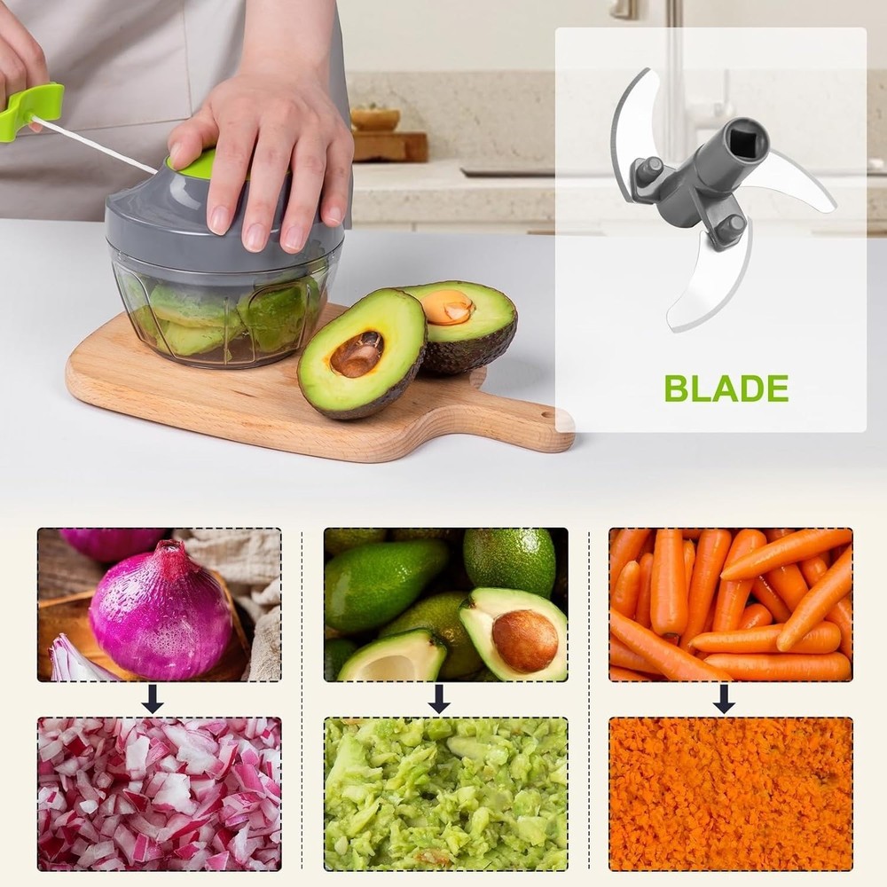 Manual Food Processor Vegetable Chopper 500ml – Hand Pull String Garlic Mincer,