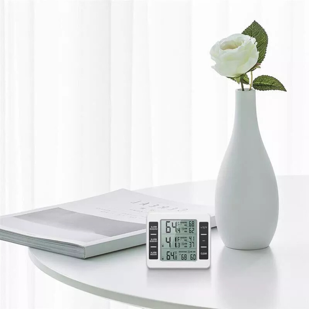 2Sensor In/Outdoor Wireless Digital Refrigerator Freezer Thermometer Temp Alarm