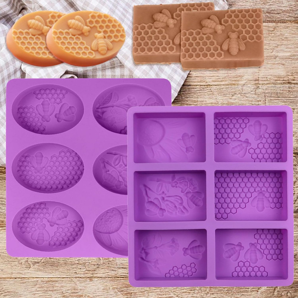 3-Pack Molds, 6 Rectangular Silicone Soap Molds, Including Honeycomb Silicone So
