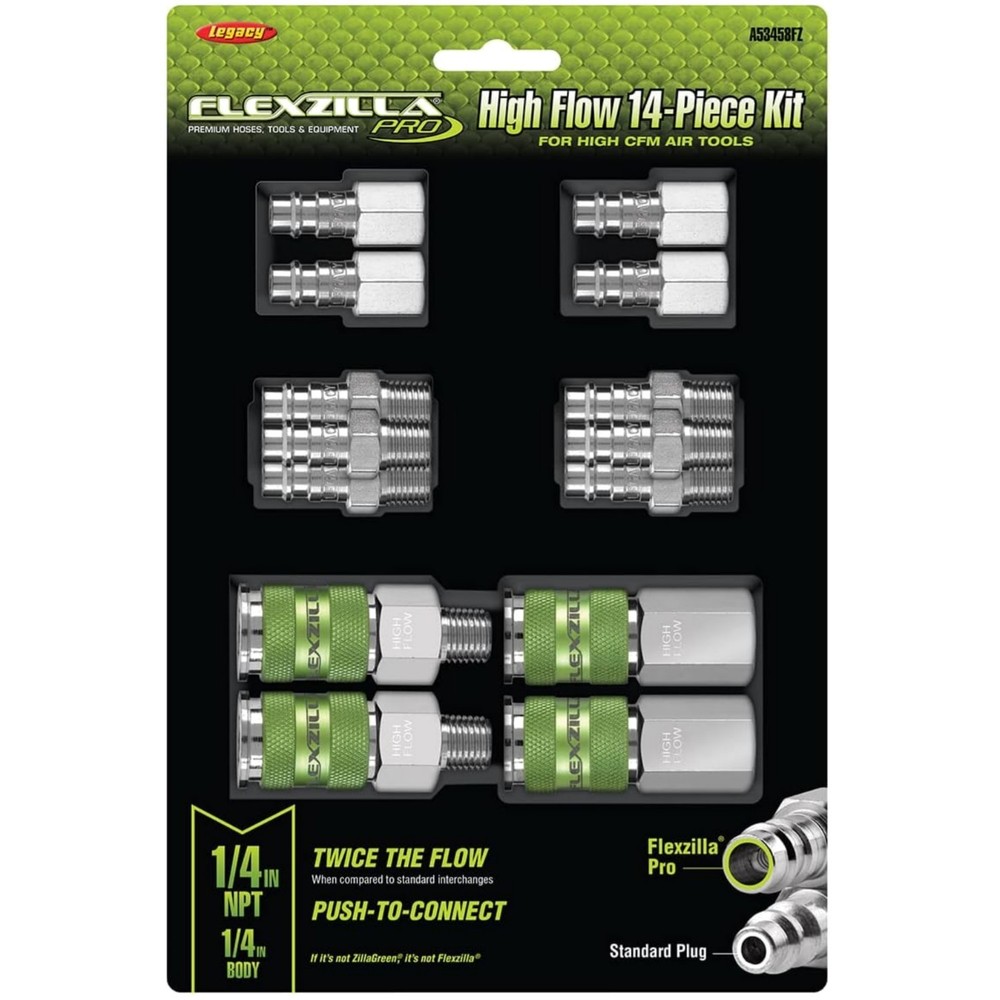 Flexzilla High Flow Coupler & Plug, 1/4" NPT, 14-Piece