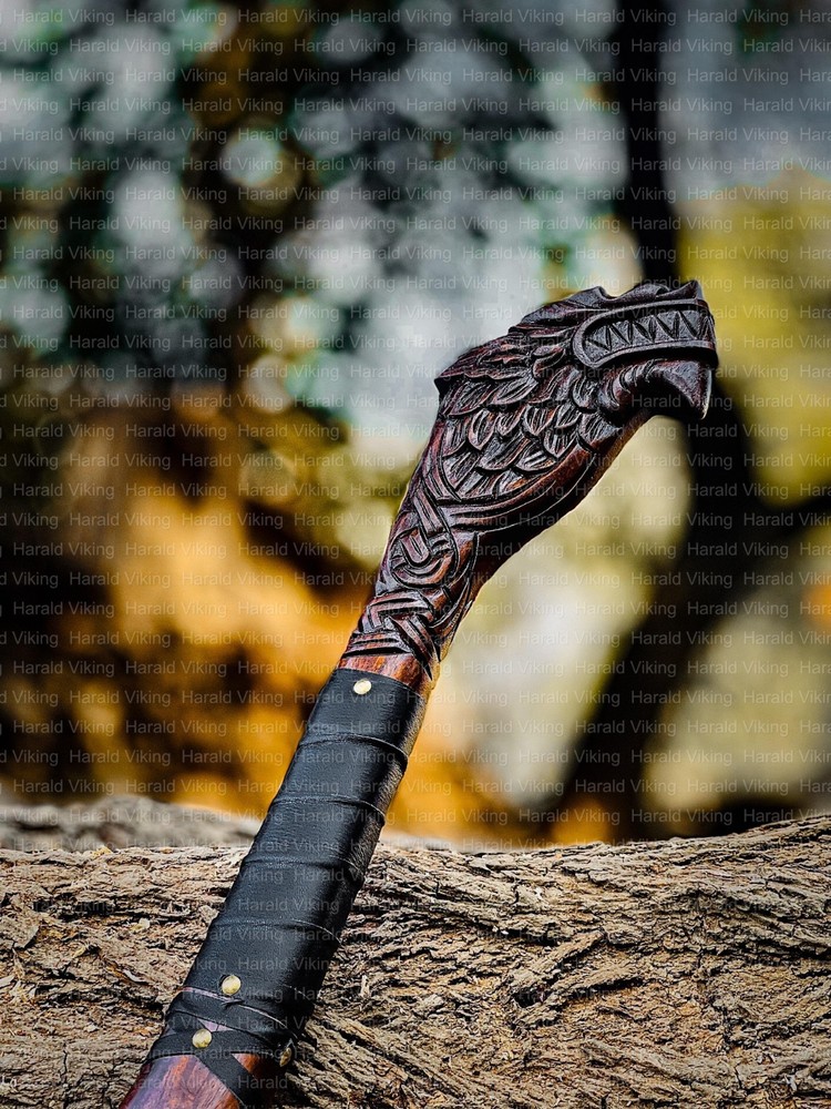 Custom Hand Forged Viking Axe with Wolf Head Engraved Handle Personalized Axe.