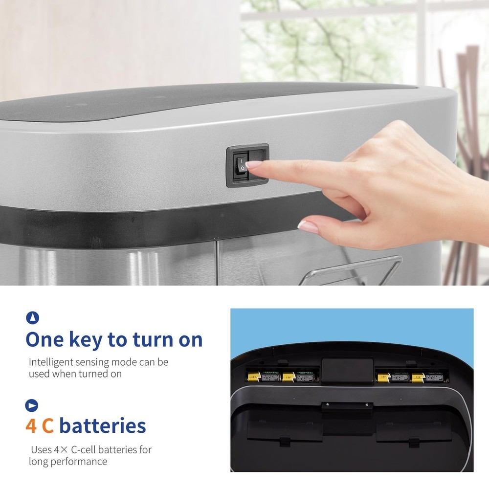 13 Gallon Touchless Trash Can Stainless Steel Auto Sensor Lid Kitchen Bin