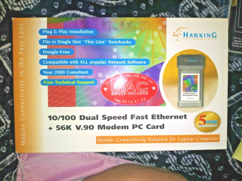 HAWKING Tech Dual Speed Fast Ethernet  + V90 MODEM PC Card  BROKEN SEAL