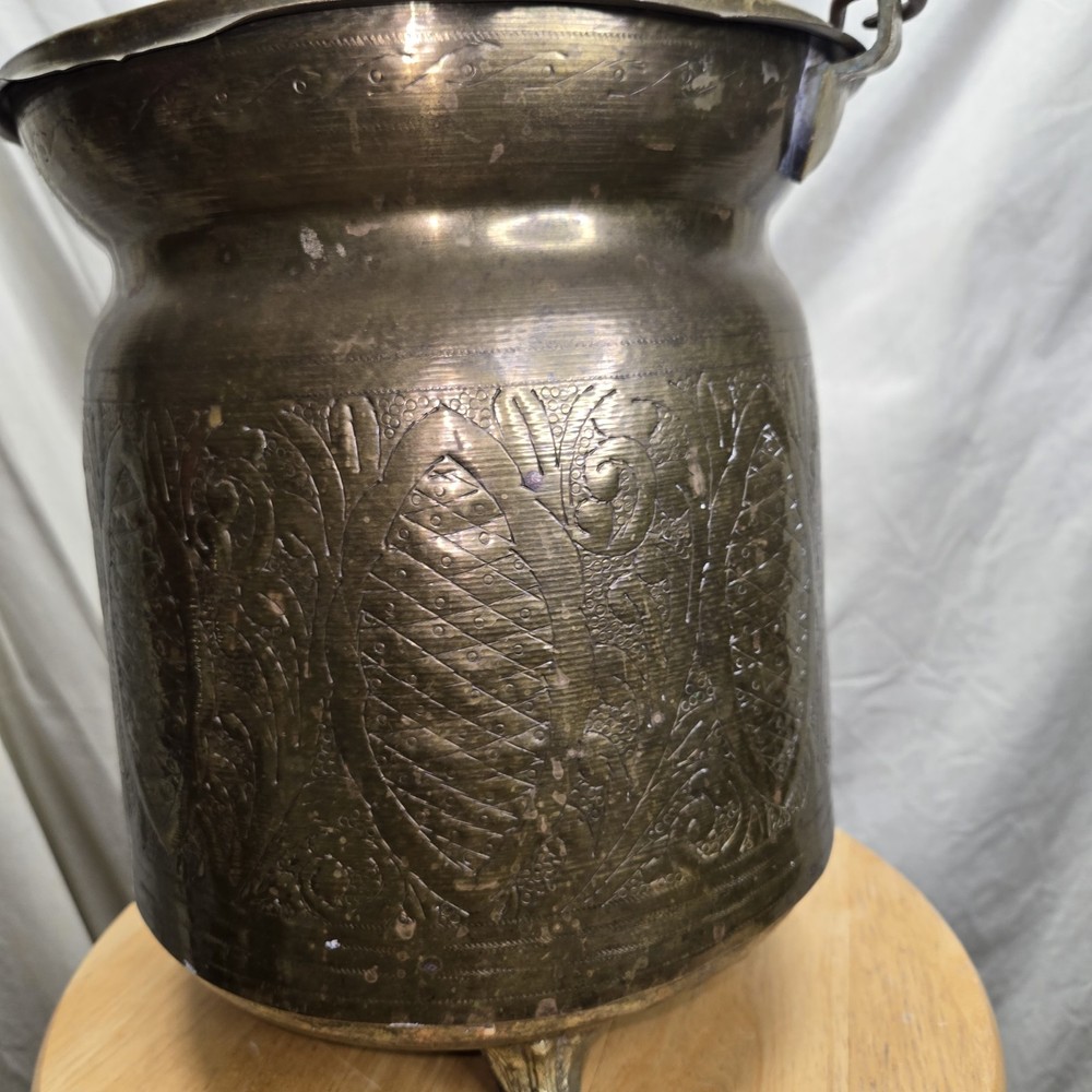 Antique Handmade Hammered Engraved Solid Brass/copper Middle Eastern Pot Bucket