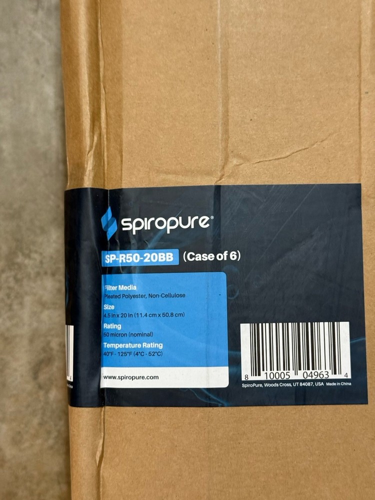 SpiroPure SP-R50-20BB 20x4.5 50 Micron Pleated Polyester Sediment Filter 6 Pack