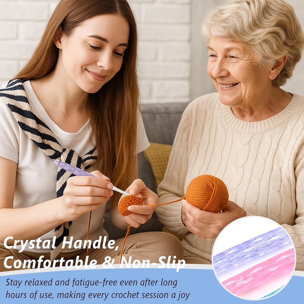 8-Size Inline Crochet Hook Set with See-Through Ergonomic Plastic Handles 2.5...