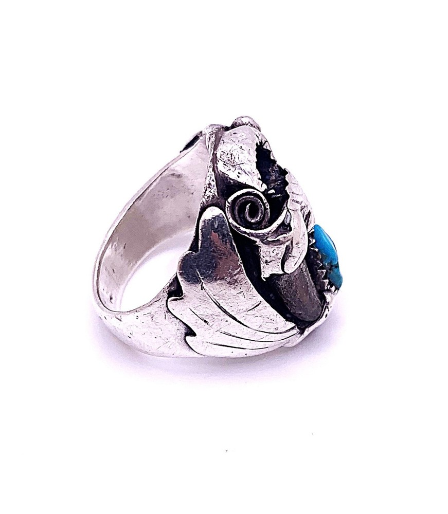 NATIVE AMERICAN TURQUOISE SILVER RING SIZE 8