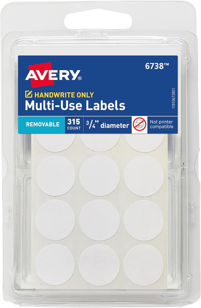 Avery Multi-Use Removable Labels, 3/4 Inch round Stickers, White, Non-Printable,