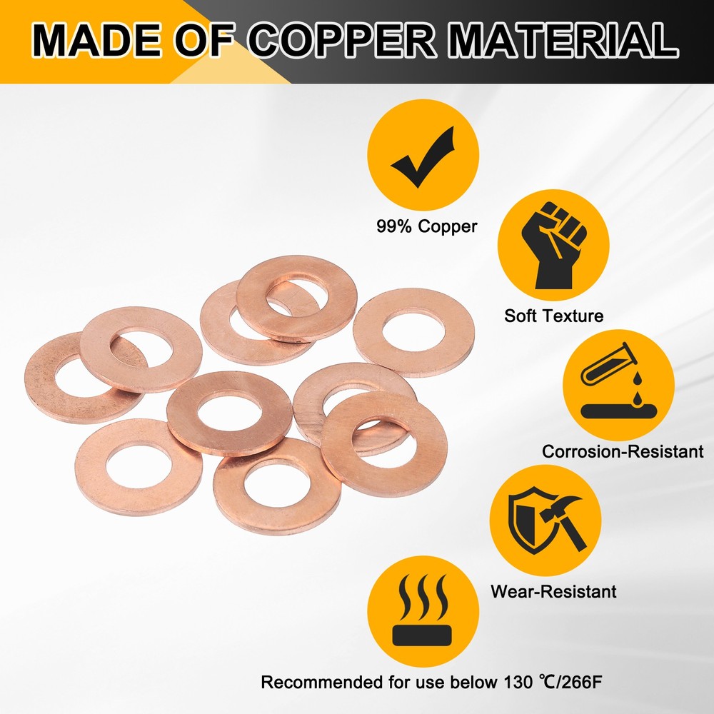 14pcs Copper Flat Washers M10x20x1.5mm Sealing Ring Plug Gaskets
