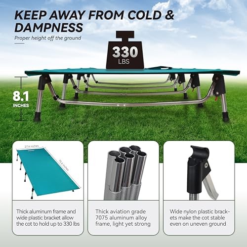 Lightweight Folding Tent Camping Cot Bed with Lever Lock, Easy Setup Blue
