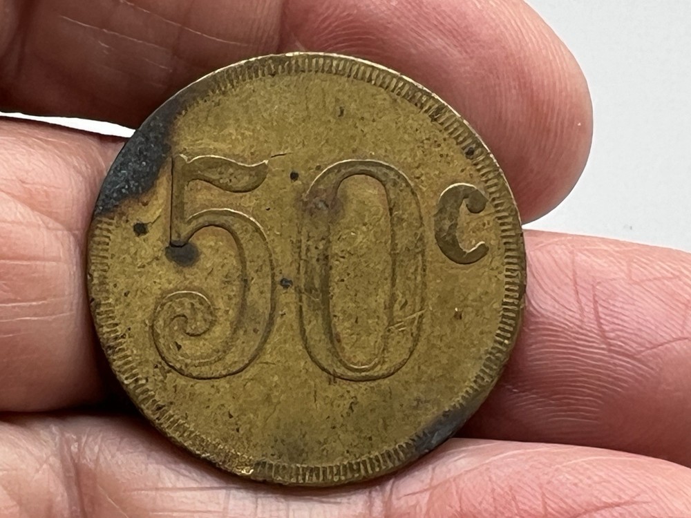 Antique 50 Cent Brass Token