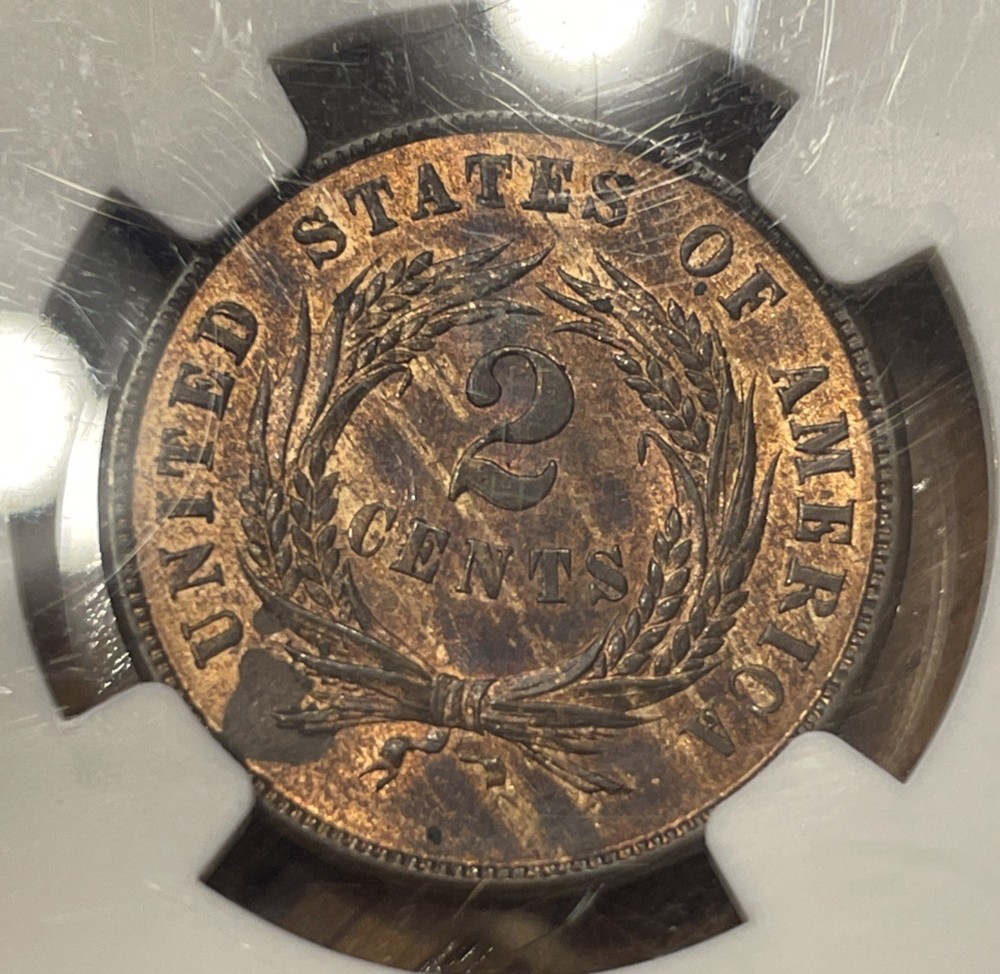 1864 Large Motto Two Cent Piece 2c NGC MS63RB Medallic Alignment