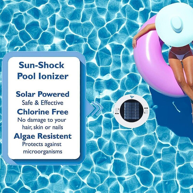 Solar powered copper-ion Pool Ionizer w/ LED Self-cleaning Anode FAST