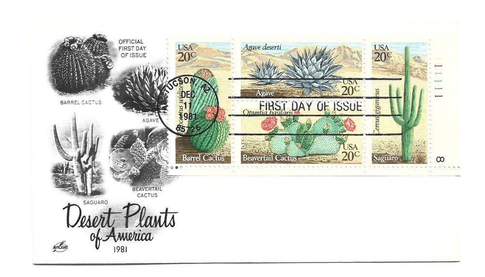1942-45 Desert Plants, ArtCraft, plate block  FDC