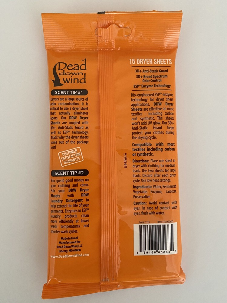 Dead Down Wind 3D+ Broad Spectrum Odor Control Dryer Sheets