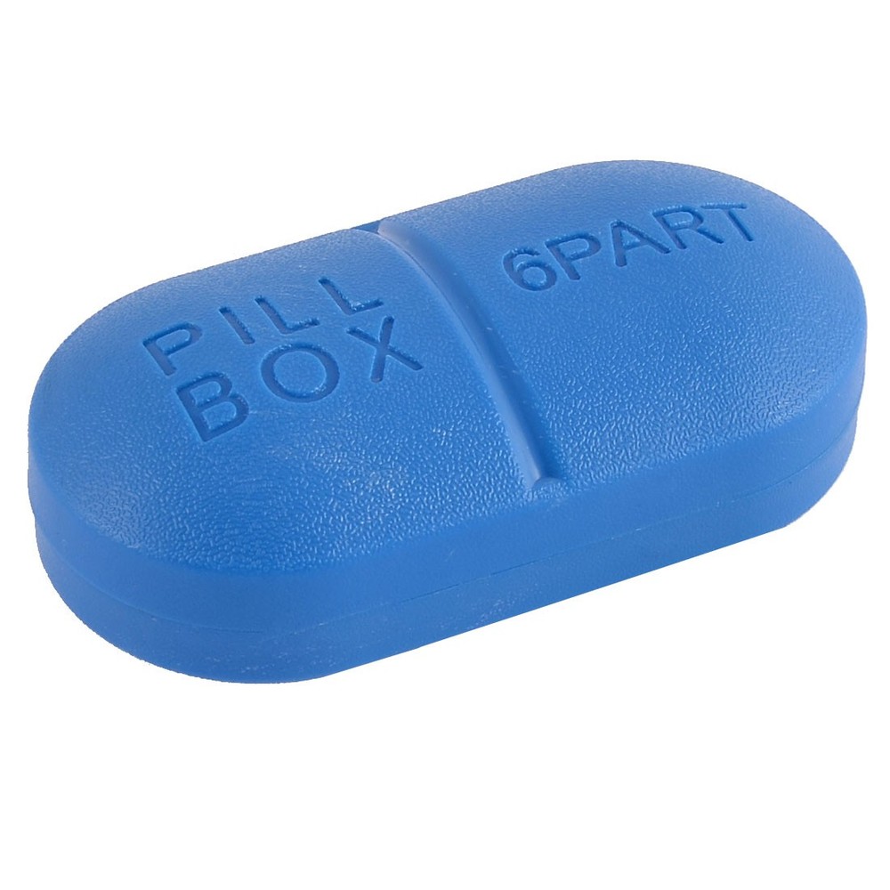 Plastic Capsule Shape 6 Slots Pill Tablet Storage Case Box Container Blue