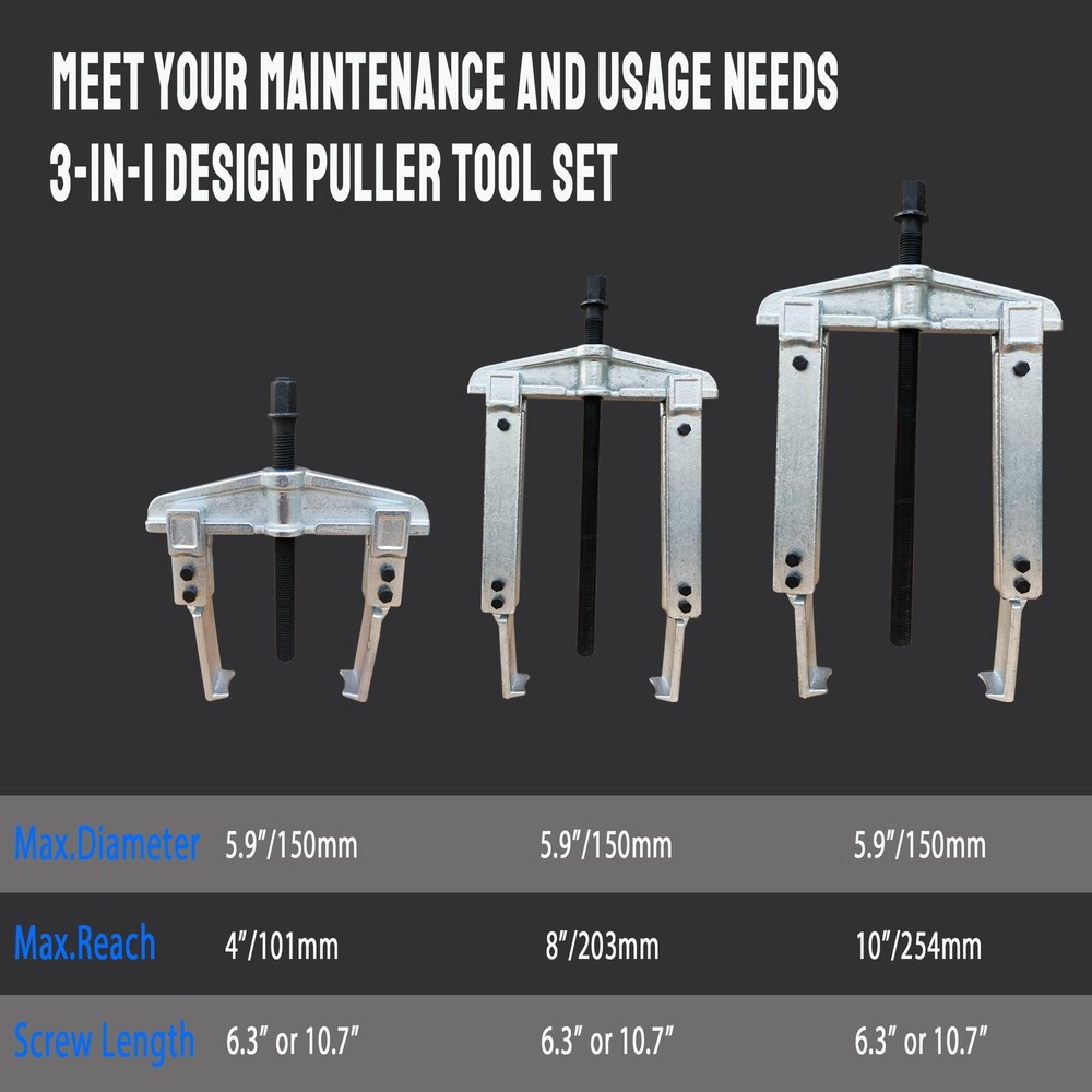 Gear Puller Set, 3 in1 Heavy Duty Bearing/Pulley Puller Kit, Lengthening Styl...