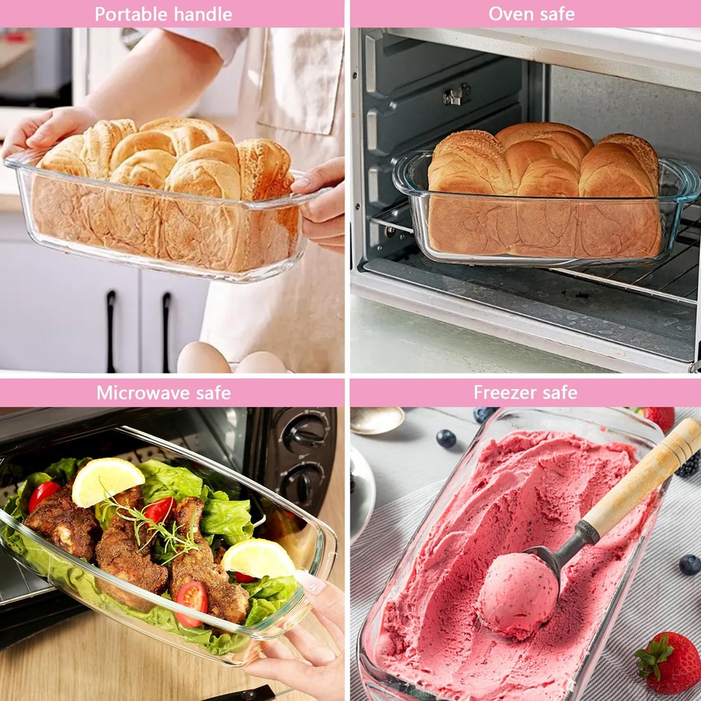 Glass Loaf Pan Set with Lids Stackable 1.9 QT/62oz/1800ML Baking Dish