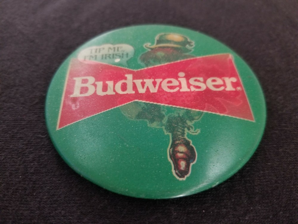 Vintage Budweiser Leprechaun Lenticular Pinback Button - 3" Diameter