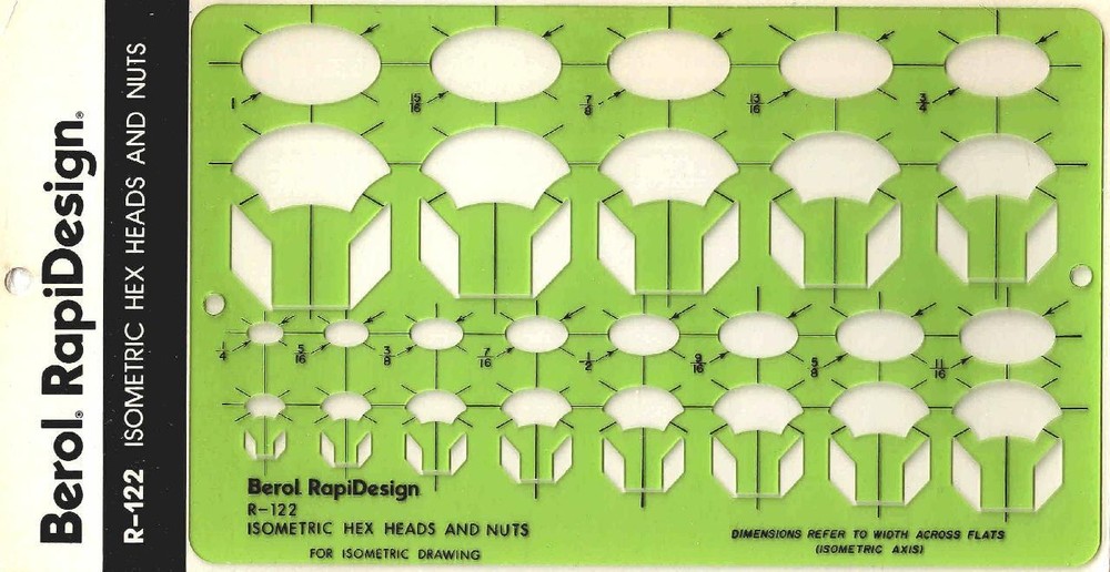 Berol Rapidesign Template - Isometric Hex Heads and Nuts - R-122