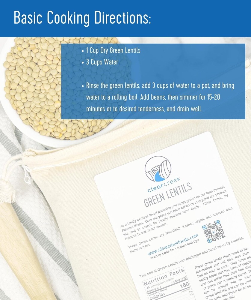 Clear Creek Green Lentils 25 lbs