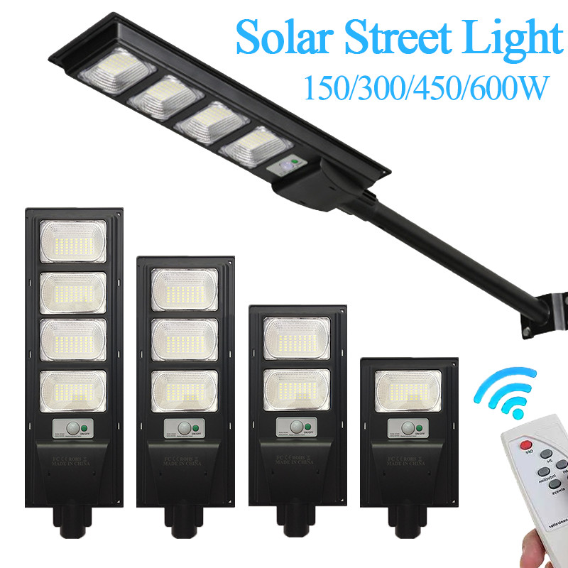 LED Solar Powered Street Lamp Cool White Sensor Auto On/Off Remote Control Pole