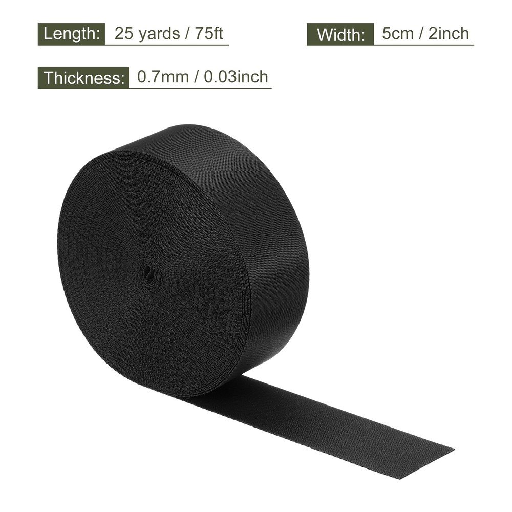 Flat Nylon Webbing Strap 2 Inch 25 Yards Black for Backpack