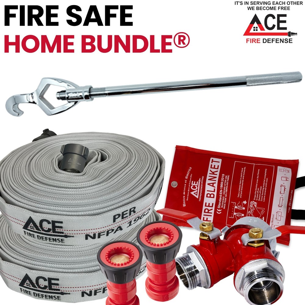 Fire Hose 2-Pack 75’ X 1.5” Fire Safe Home Wildfire Defense Bundle® Valve,nozzle