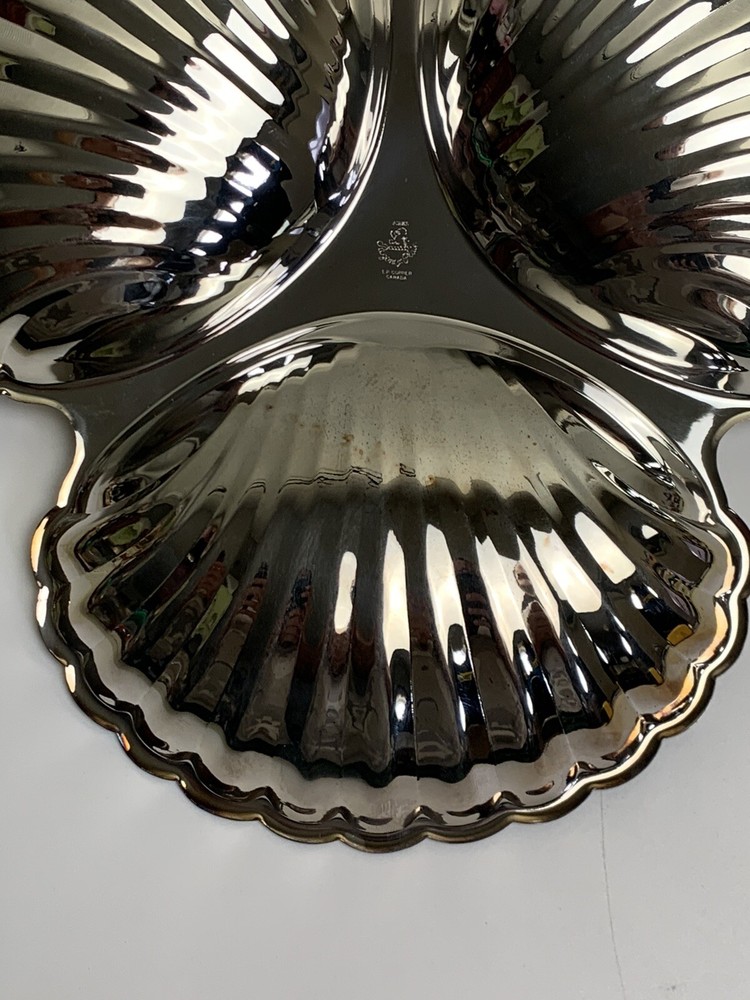 Vtg Seashell Silver Serving Tray Dip Cup Birks Regency Plate Shell Fish Formal