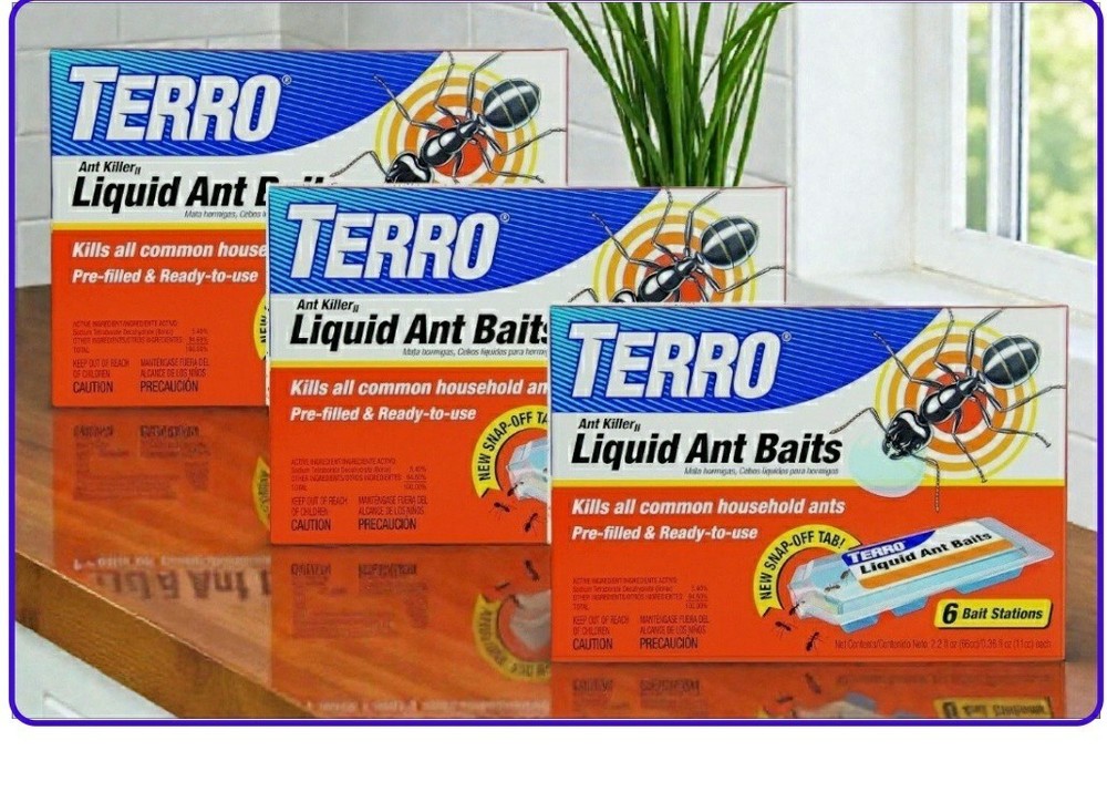 3 TERRO Liquid Ant Bait 2.2oz 6 - Ready to Use Packets in Each Box Compact Size