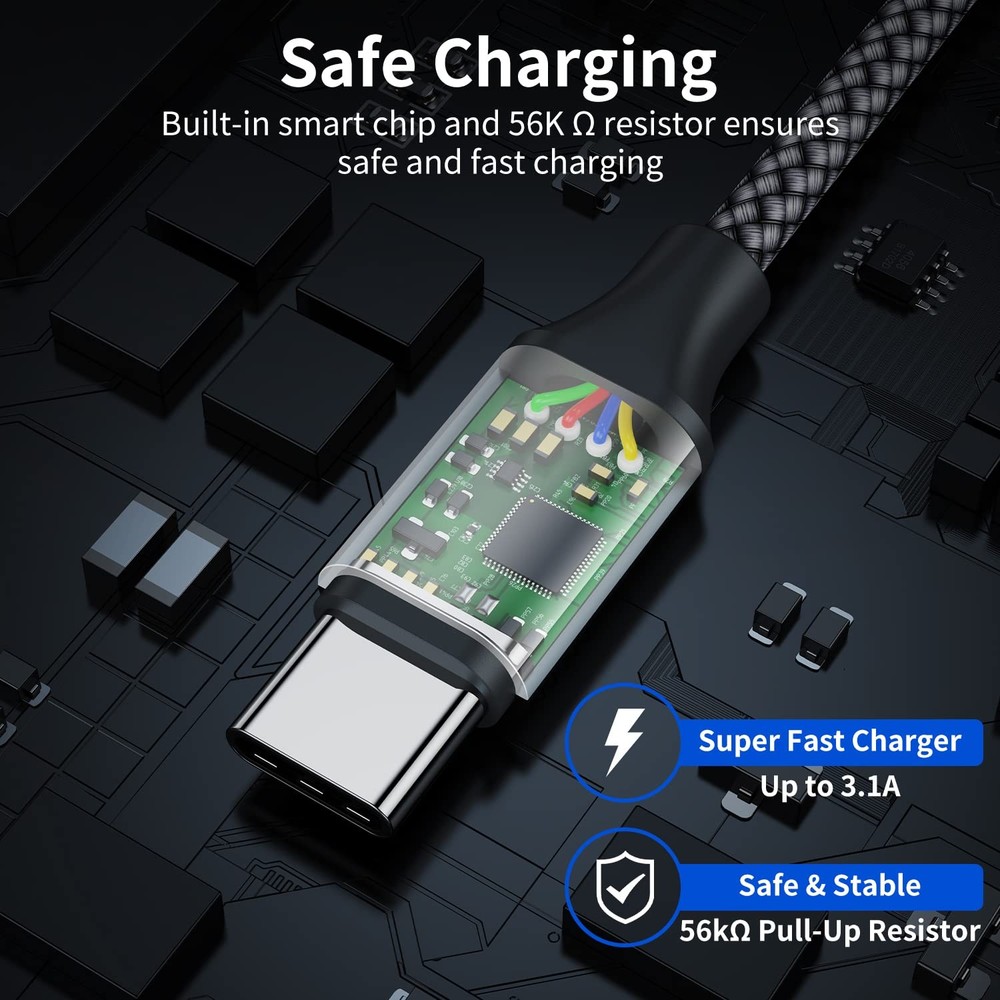 [2-Pack, 1ft] Short USB Type C Cable,Portable USB-C Charger 1 feet, Grey