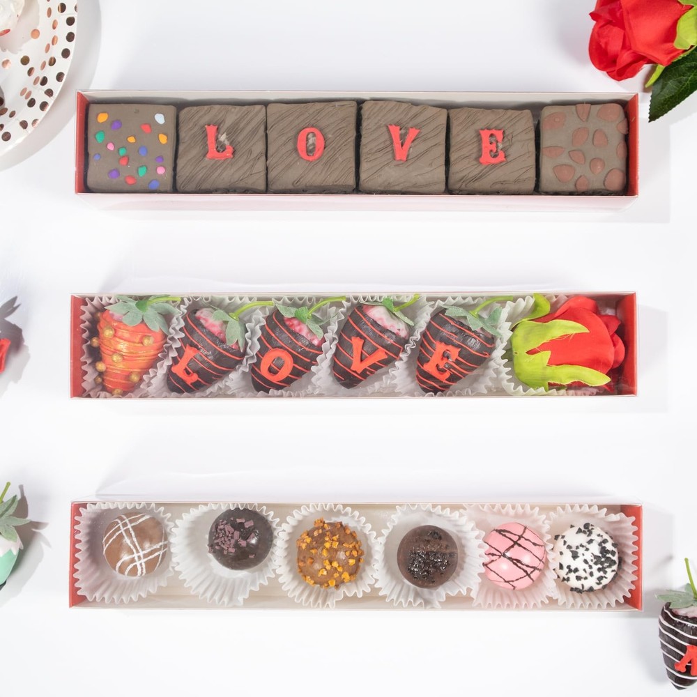 50 Pack Long Chocolate Covered Strawberry Boxes Macaron boxes Truffle Boxes C...