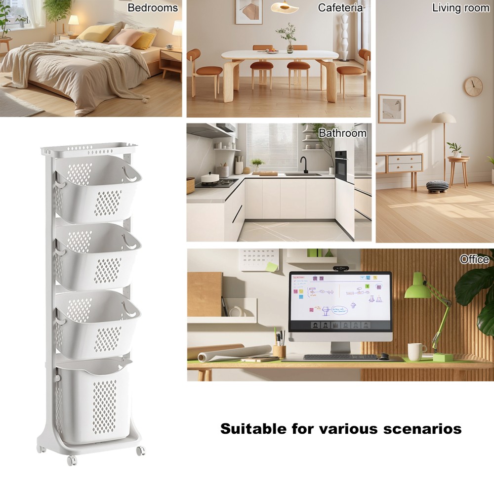 Laundry Basket Sorting Rack Four-Tier Wheeled Design Removable Casters