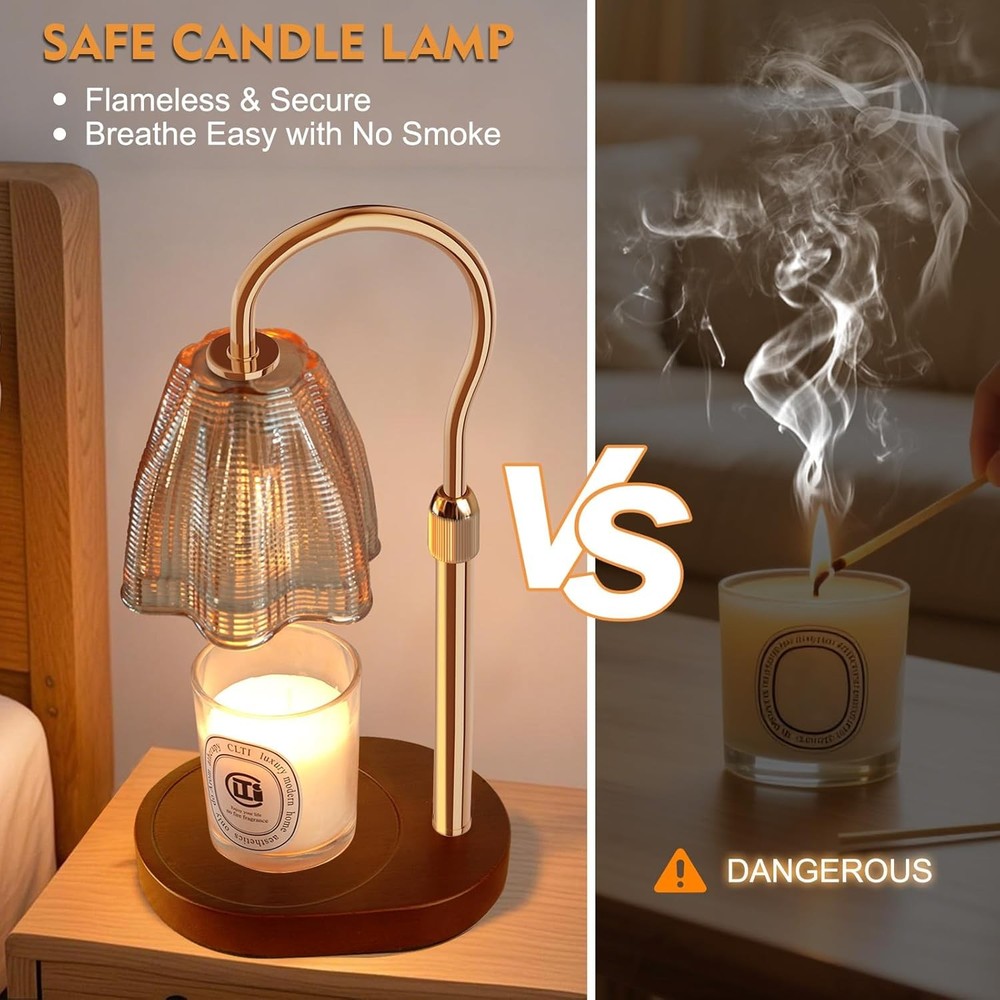 Candle Warmer Lamp with Timer & Dimmer, Height 1 pack, Walnut